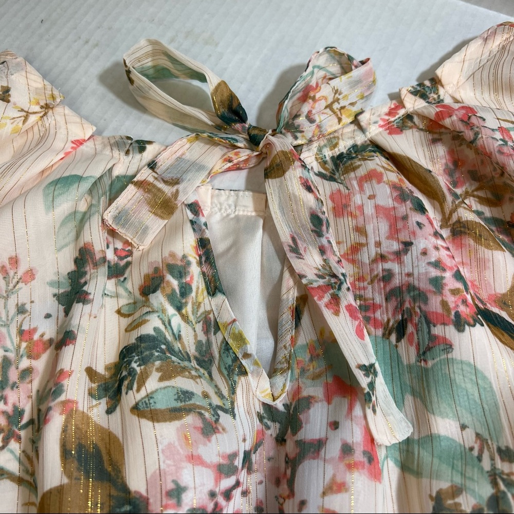 LC Lauren Conrad Peach Blush Floral A Line Dress Gold Metallic Thread De… - Picture 5 of 9